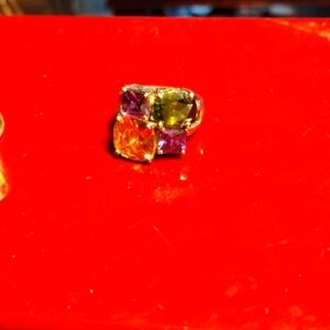 Amethyst Citrine And Peridot Silver Ring Size 5.5
